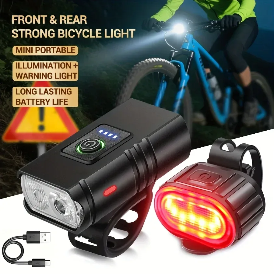 Vorder- und Rücklicht-Set für Fahrräder, USB-Aufladbar 1200LM MTB-Scheinwerfer, LED-Rücklicht für Sicherheit bei Nachtfahrten