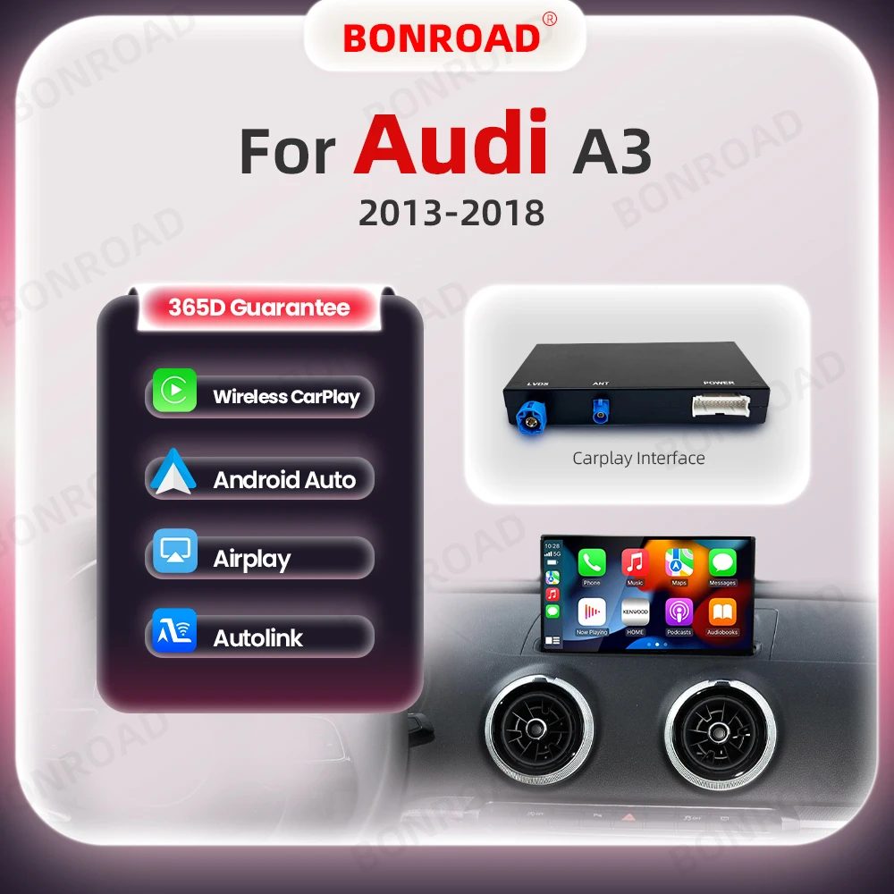 Bonroad drahtloses carplay android auto adapter für audi a3 8v 2012-2018 spiegel link airplay bluetooth gps navigation