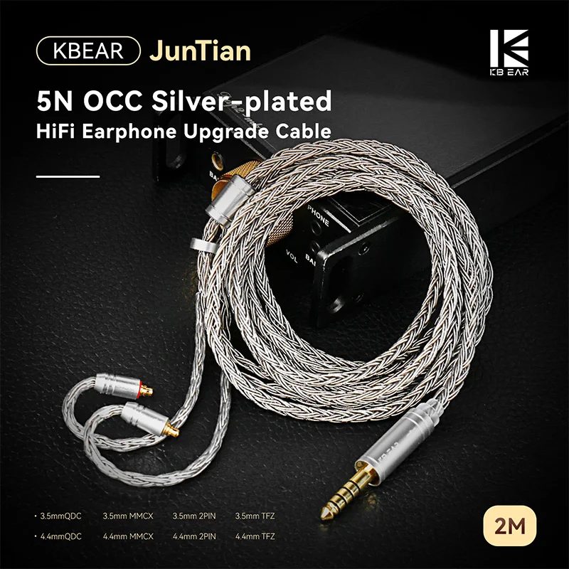 KBEAR JunTian 2 Meter 5N OCC versilbertes HIFI-Kopfhörer-Upgrade-Kabel 16-adriges Anschlusskabel für ZS12PROX Cepheus