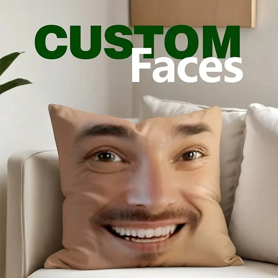 Benutzerdefinierter, lustiger Gesichts-Fotodruck-Kissenbezug, DIY nur Gesicht, personalisierter Kissenbezug, Kissenbezug aus Polyesterstoff, Heimdekoration