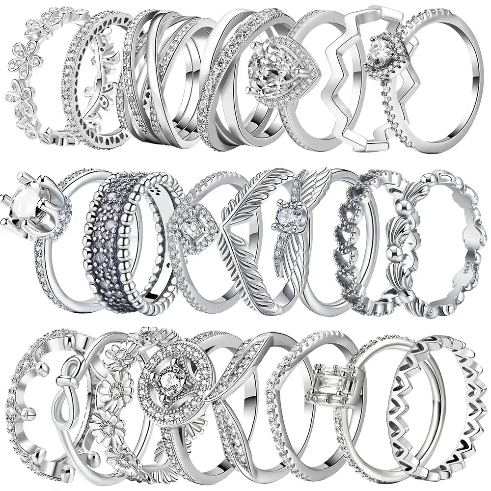 Neuer glänzender klassischer quadratischer Kronen-Herzring aus 925er Sterlingsilber, exquisiter Luxus-Charm-Schmuck, Überraschungsgeschenke für die Feiertage