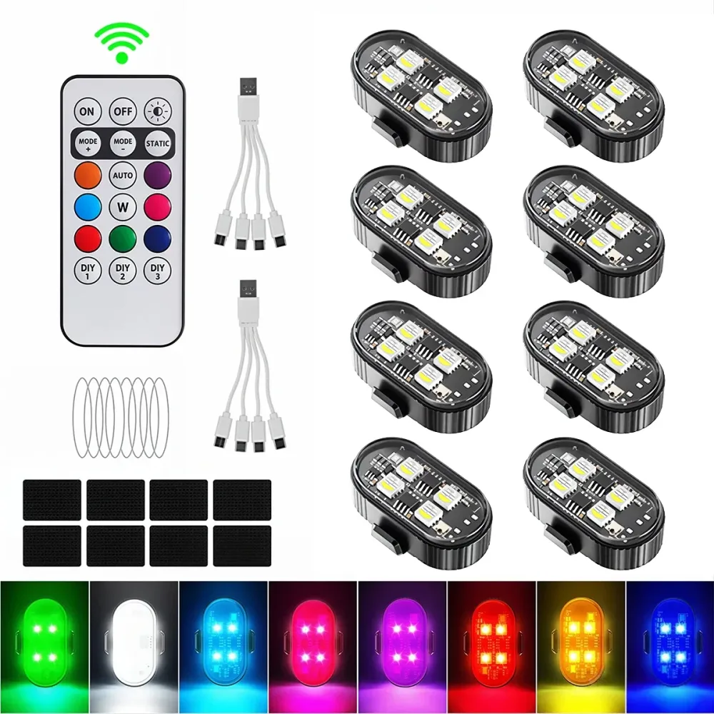 RGB LED Auto-Stroboskoplichter Motorrad-LED-Blitzleuchten Kabellose Positionsleuchten Flugzeug-Hubschrauber-Warnleuchten Zubehör