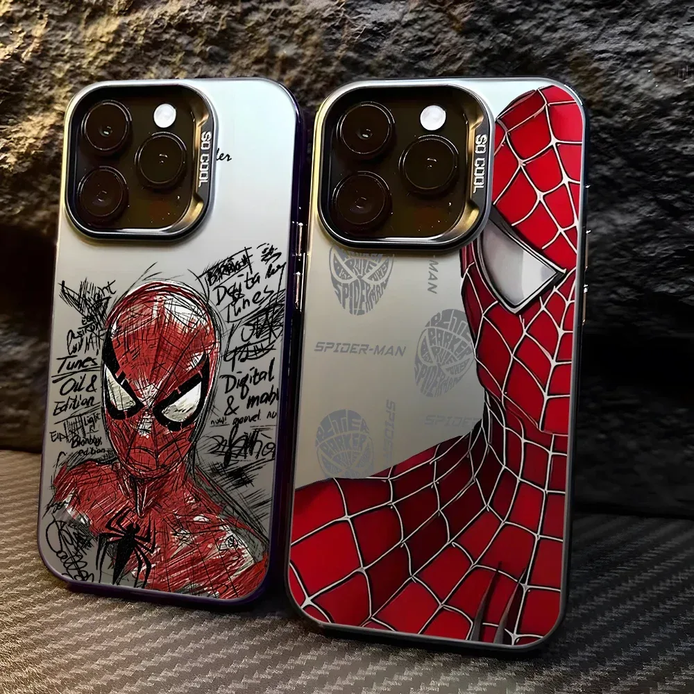 Coole S-Spiders Herren-Handyhülle für iPhone 18 17 Air 16 16e 15 14 Plus 13 12 11 Pro Max X Xs XR Bunte Silberne Hartschale