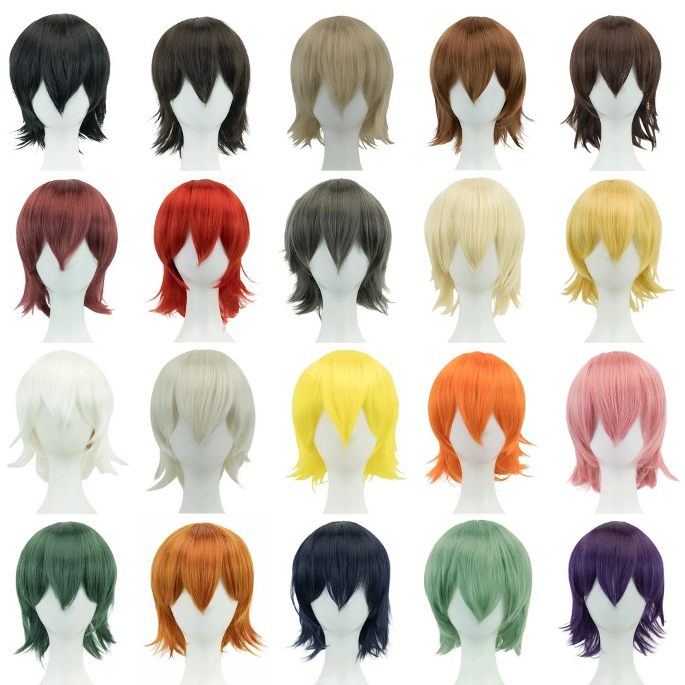 Synthetische Unisex 30,5 cm kurze Cosplay-Haare, Party-BOB-Perücken mit Pony, rosa, blond, orange, Halloween-Kostüm, Lolita-Perücke