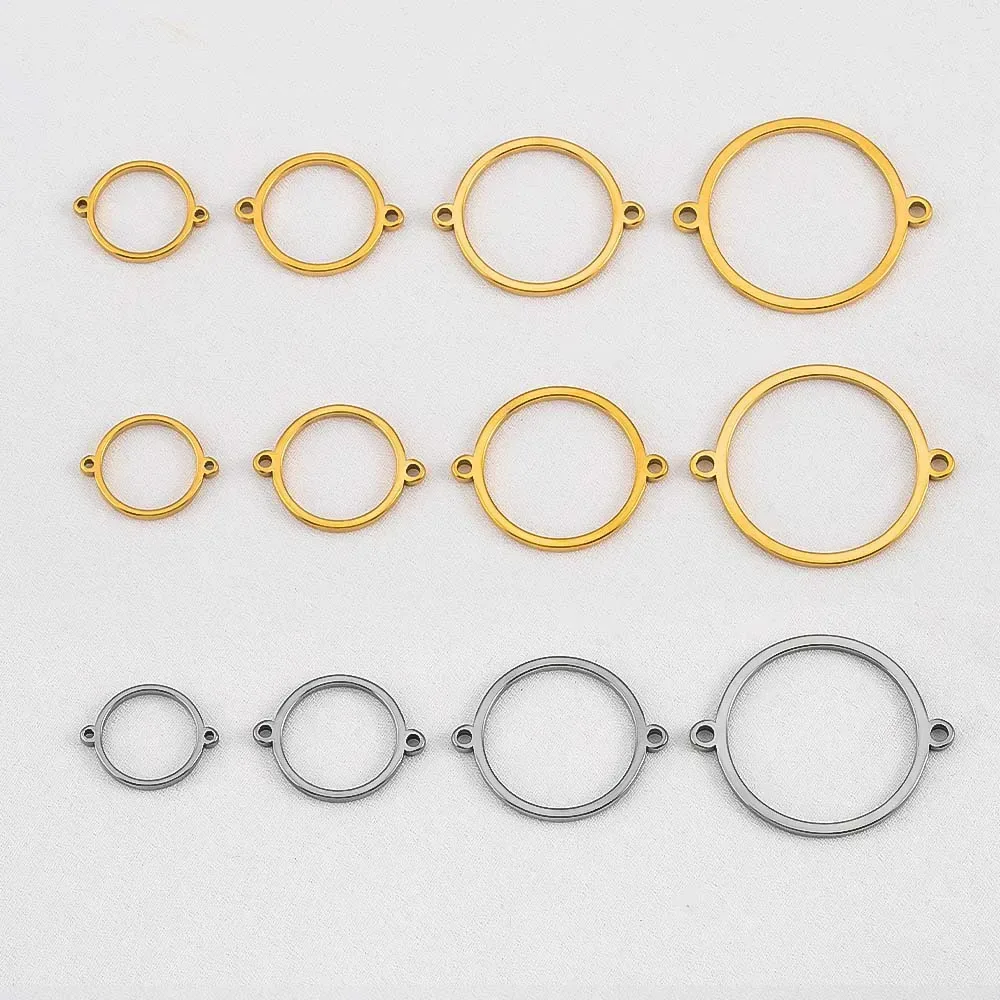 10 Stück Edelstahl Hohl Doppelloch Kreis Anhänger Anschlüsse für Armband Tablett Schmuckherstellung Zubehör