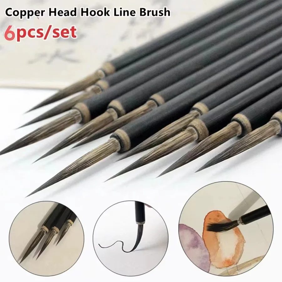 6 teile/los Chinesische Kalligraphie Pinsel keramik Haken Linie Feine Pinsel Stift Wiesel Maus Whisker Stein Dachs Haar Pinsel