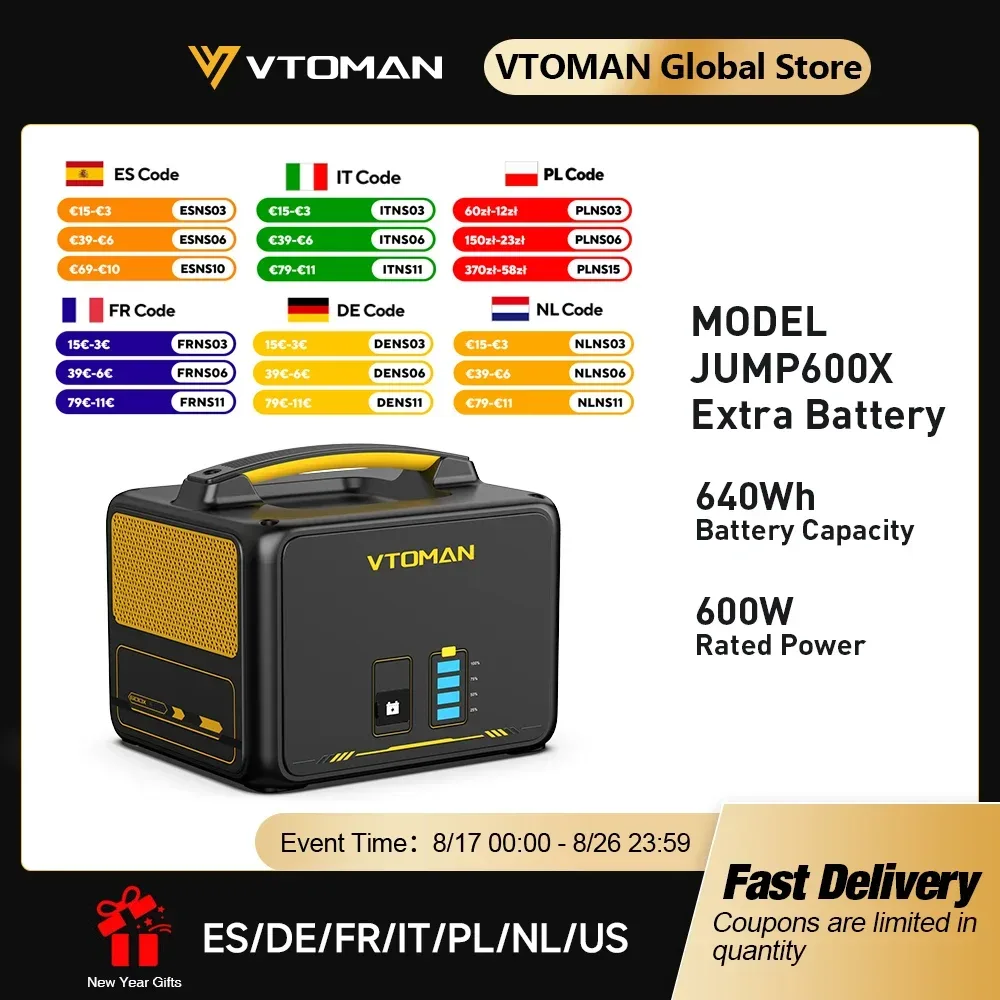 VTOMAN JUMP600X Zusatzakku 640Wh für VTOMAN JUMP600X & JUMP600 600W Backup LiFePO4 (LFP)