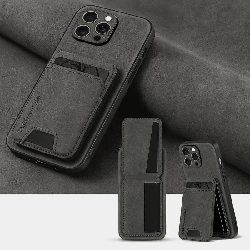 Luxuriöse Leder-Kartenhalter-Handyhülle für iPhone 17 16E 16 17 15 14 13 11 Pro Max ? Stoßfeste Leder-Rückabdeckung mit Kartenfach
