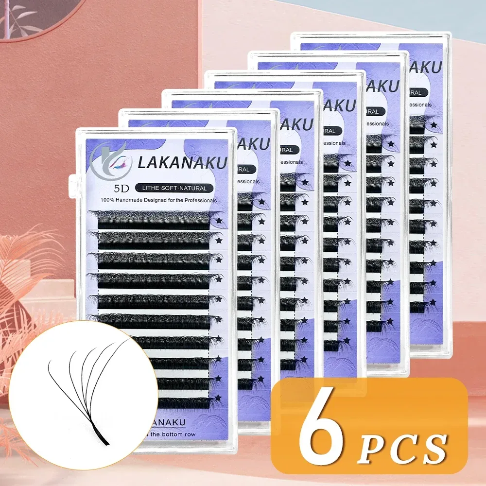 LAKANAKU Fio 5 W geformte Wimpernverlängerung, 6 Tabletts, Volumentawcio, weiche, individuelle, vorgefertigte Volumenfächer, Cilios Lashes
