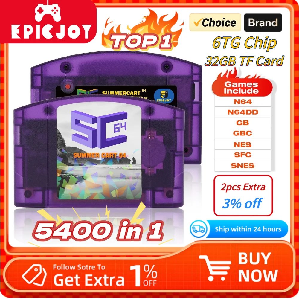 EPICJOY SummerCart 64 SC64 Open-Source-Spielkarte N64 mit integriertem Emulator für N64-Konsole, Geschenk, 32GB TF-Karte, 5400 Spiele