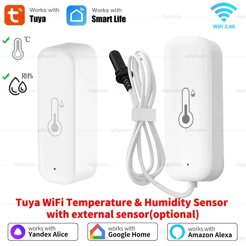 Tuya WiFi-Temperatur- und Luftfeuchtigkeitssensor mit externer Sonde (optional) für Smart Home Hygrometer, kompatibel mit SmartLife Yandex Alexa