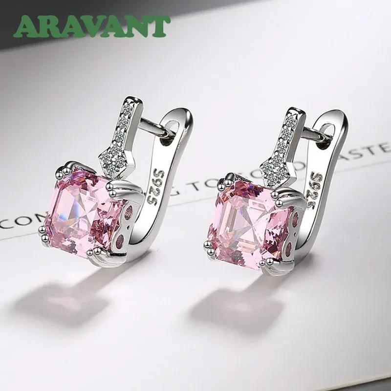 Aravant Sterling Silber quadratische Zirkon Tropfen Ohrringe für Damen Modeschmuck