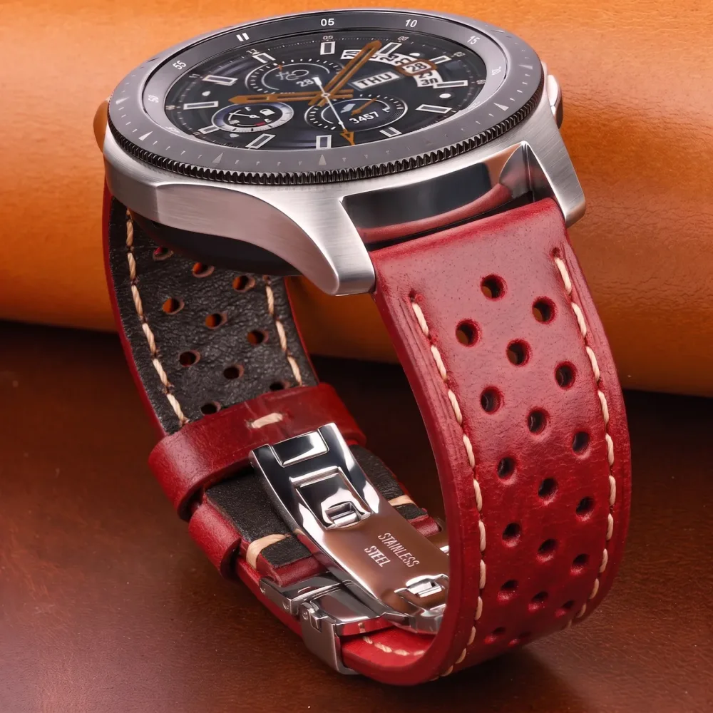 Echtes Leder-Uhrenarmband, 20 mm, 22 mm, 24 mm, Rindsleder, Vintage-Uhrenarmband, Faltschließe für Samsung Galaxy Watch 3 4