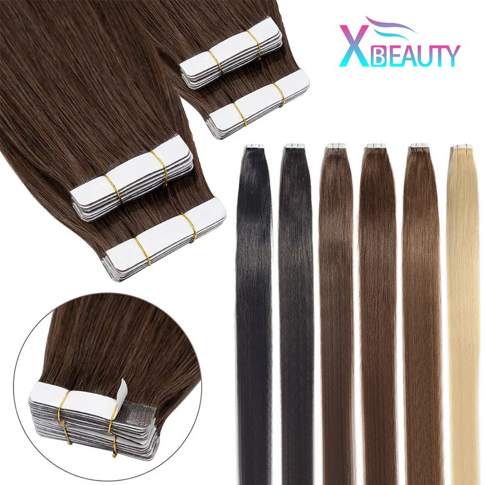 26 Zoll Tape-In-Haarverlängerungen, 100 % Echthaar, selbstklebend, austauschbar, nahtloser Skin-Weft-Tape, 20/40 Stück, glattes Haar für Frauen