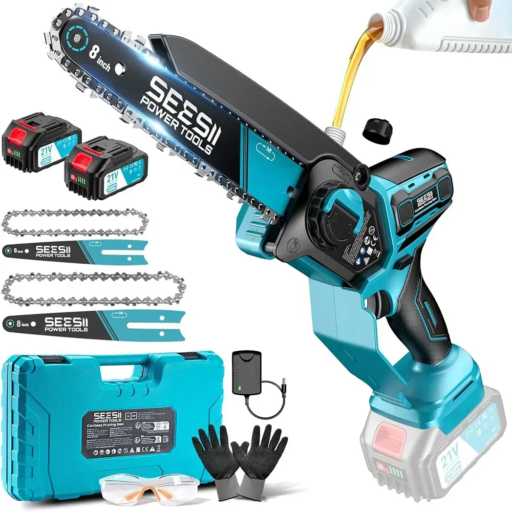 SEESII 6&8'' Bürstenlose Elektrische Kettensäge 1000W Kabellose Elektrische Säge Holzbearbeitungs-Gartenschere für Makita 18V Akku