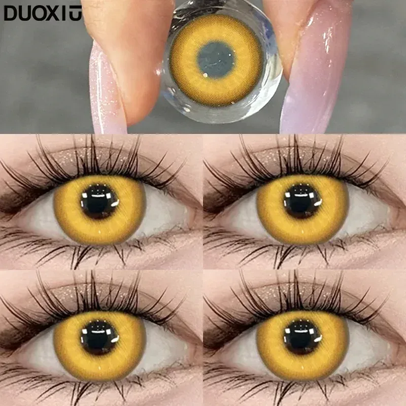 DUOXIU 2 Stück neue farbige Kontaktlinsen für Augen, Anime-Auge mit Grad, gelbe Kontaktlinsen, Halloween, Schüler, Make-up-Kontaktlinsen