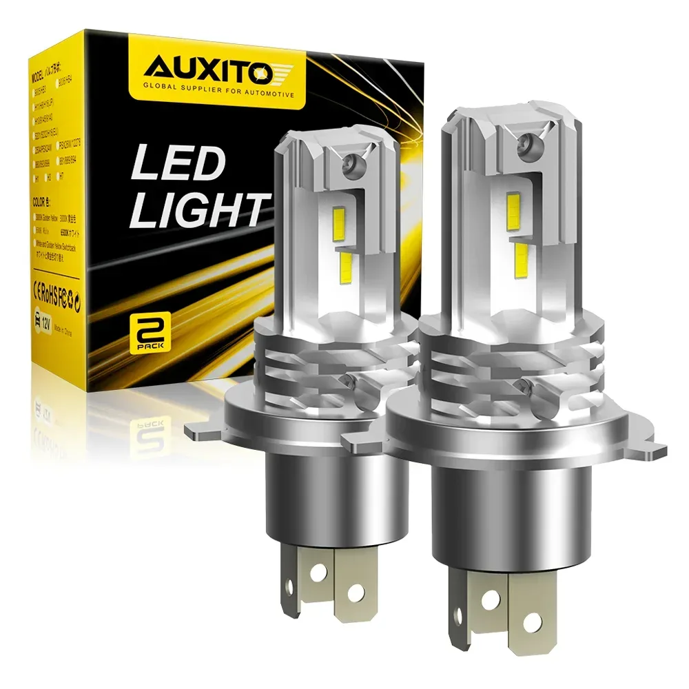 AUXITO H4 Lüfterlose LED-CSP-Scheinwerferlampe für Auto und Motorrad, 9003 LED Hi/Lo Fern- und Abblendlicht-Scheinwerfer, automatische Stirnlampe, 12 V, 12000 lm