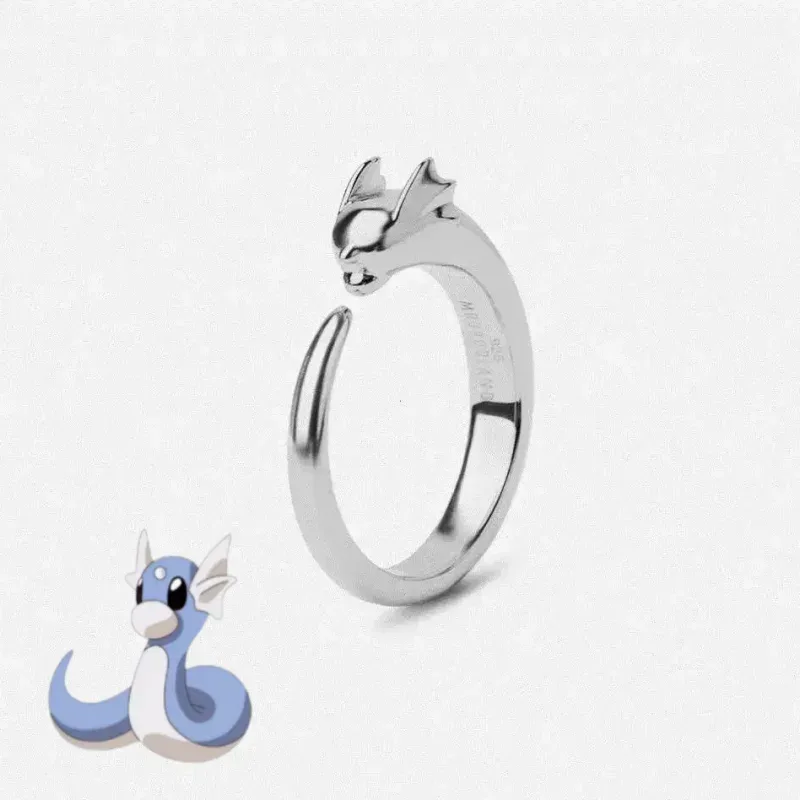 Pokemon Dratini Paar Ring S925 Silber Anime Periphere Öffnung Einstellbar Cartoon Zubehör Mode Geschenk