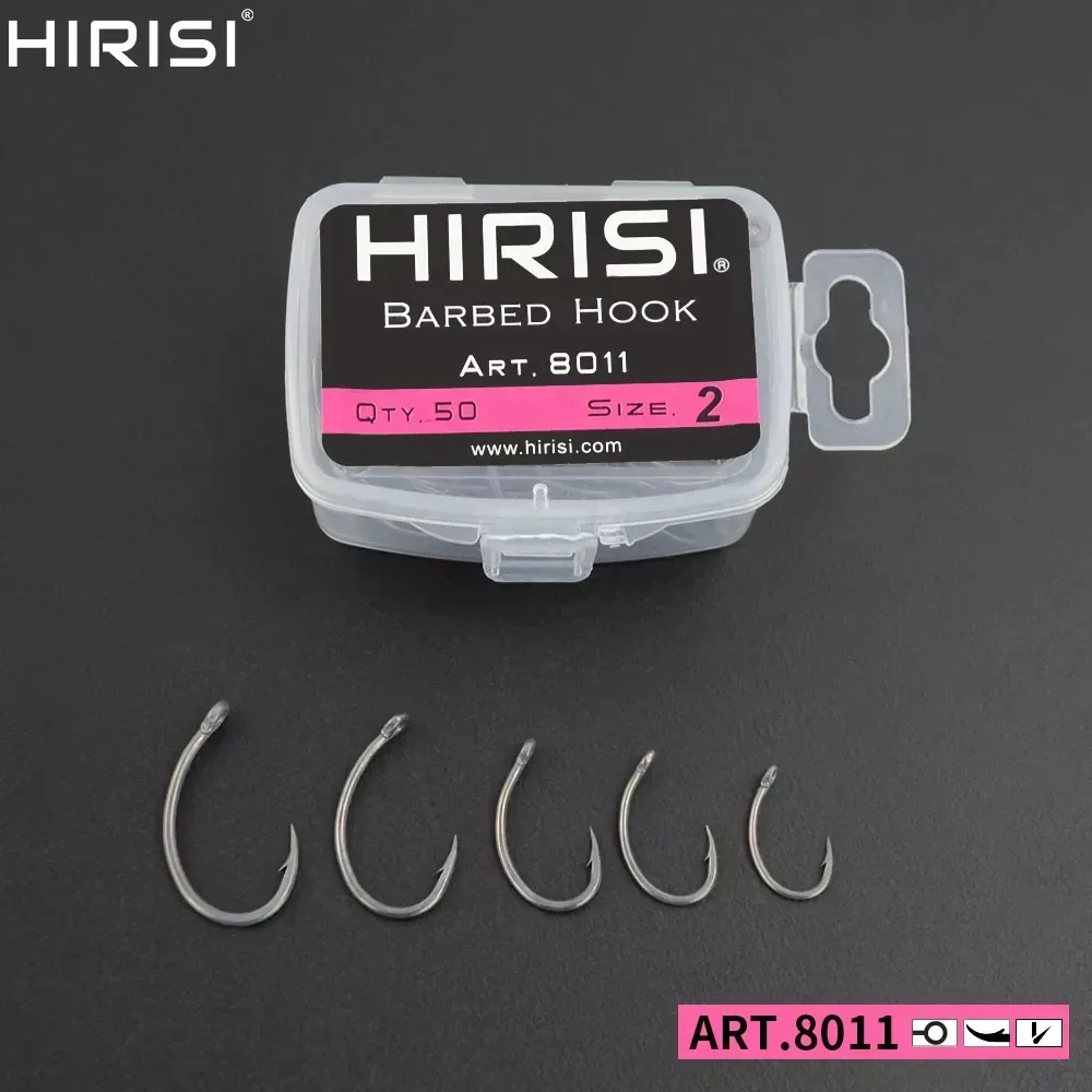 Hirisi 50 stücke Beschichtung High Carbon Edelstahl Stahl Stacheldraht haken Karpfen Angeln Haken Pack mit Einzelhandel Original Box 8011