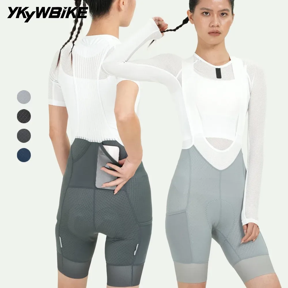 YKYWBIKE 2026 Damen Radsport-Trägerhose mit 6-Stunden-Polsterung, hochelastisch, mit Taschen, für Rennräder, Sommer, Pro, Damen-Fahrrad-Trägerhose
