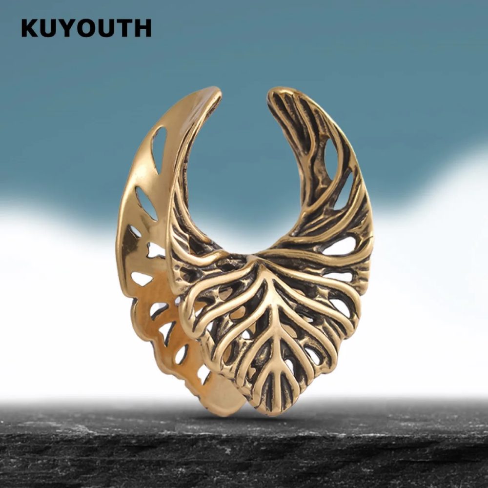 ? KUYOUTH Blattförmige Ohr-Tunnel, Hohle Dehner, Sattel-Expander, Piercing-Schmuck, Ohrringe aus Kupfer, 2 Stück