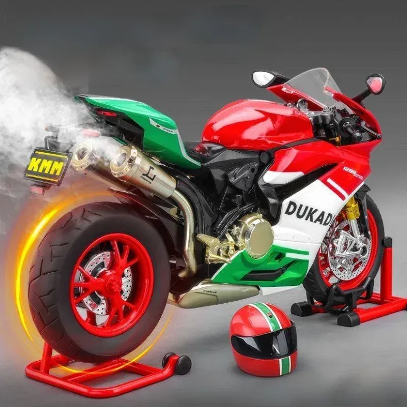 Schlüssel Start 1:9 1199 Panigale Legierung Sport Motorrad Modell Diecast Track Racing Motorrad Modell Mit Spray Sound Licht Kinder Spielzeug