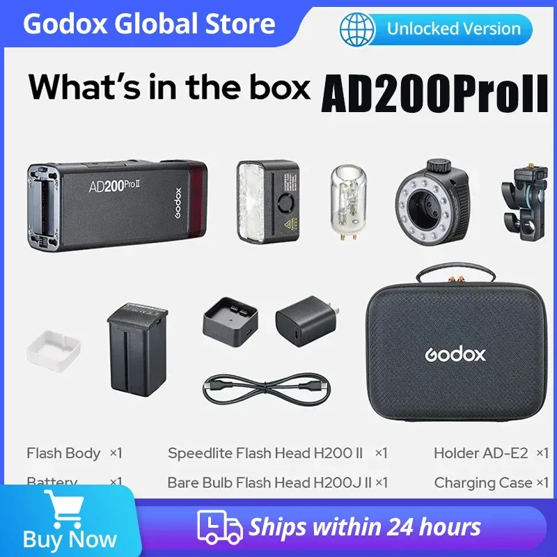 Godox 200W AD200PRO II AD200PROII Taschenblitz Drahtloser Kamerablitz TTL HSS 2.4G Kompatibel mit X3 für Nikon Canon Sony Fuji Olympus