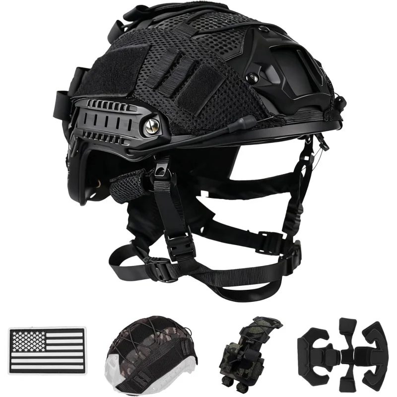 FAST Taktischer Schutzhelm, verstellbarer taktischer Helm mit Batteriefach und Abdeckung für Airsoft, Cosplay, Militärausrüstung