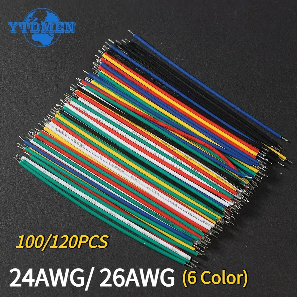 100/120 Stück verzinnte elektronische Drähte Steckbrett PCB Überbrückungsdraht 24AWG / 26AWG 6 Farben Rot Blau Grün Weiß Gelb Schwarz Diy Kit