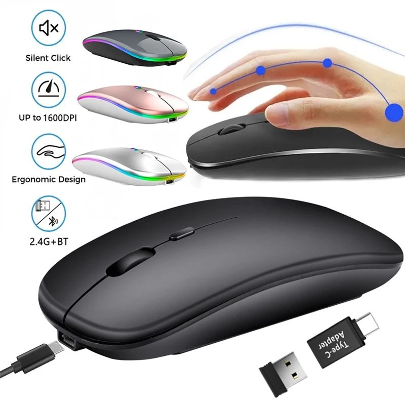 Wiederaufladbare Drahtlose Maus Bluetooth 2,4 GHz Dual Modi Computer Mäuse mit Nano Empfänger für PC Laptop Macbook