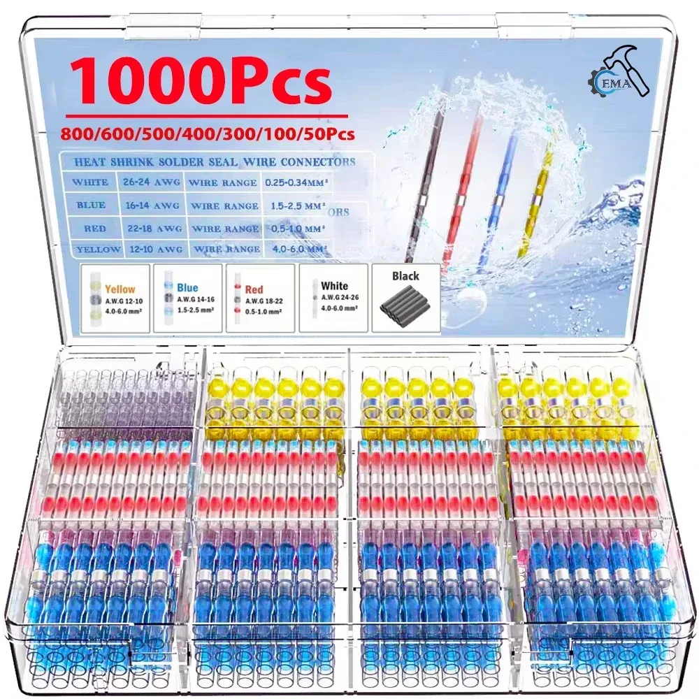 50-1000Pcs Solder Dichtung Draht Anschlüsse Schrumpf Solder Butt Isolierte Anschlüsse Solder Connector Kit Automotive Marine