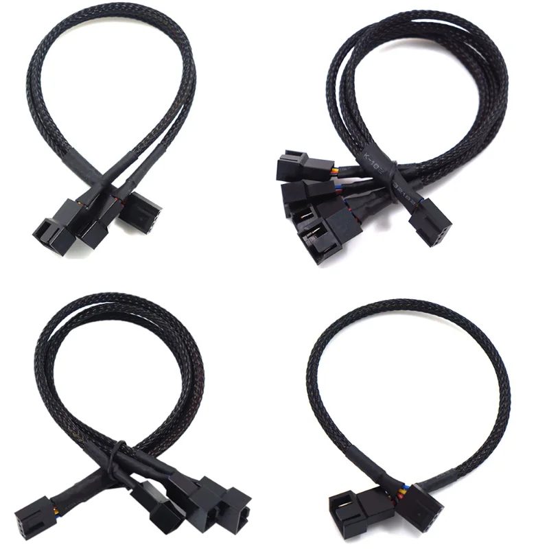 Neues 4-poliges Pwm-Lüfterkabel, 1 bis 4/3/2/1 Wege, Splitter, schwarz ummantelt, 27 cm Verlängerungskabel, Stecker, Pwm-Verlängerungskabel