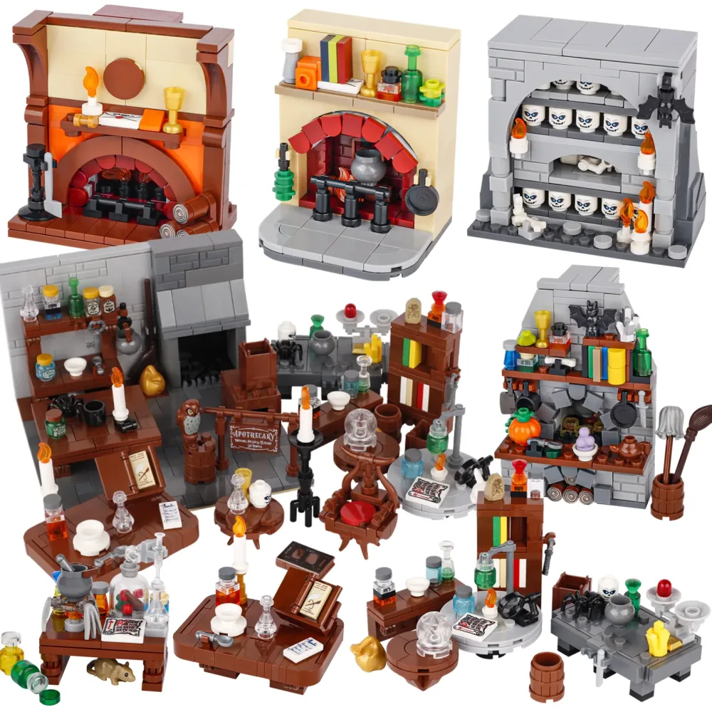 Moc mittelalter liche Napoleon Möbel Schaffell Papiers chrank Bausteine Tinte Karte Kompass gedruckt Fliesen Ziegel Spielzeug Jungen Geschenk