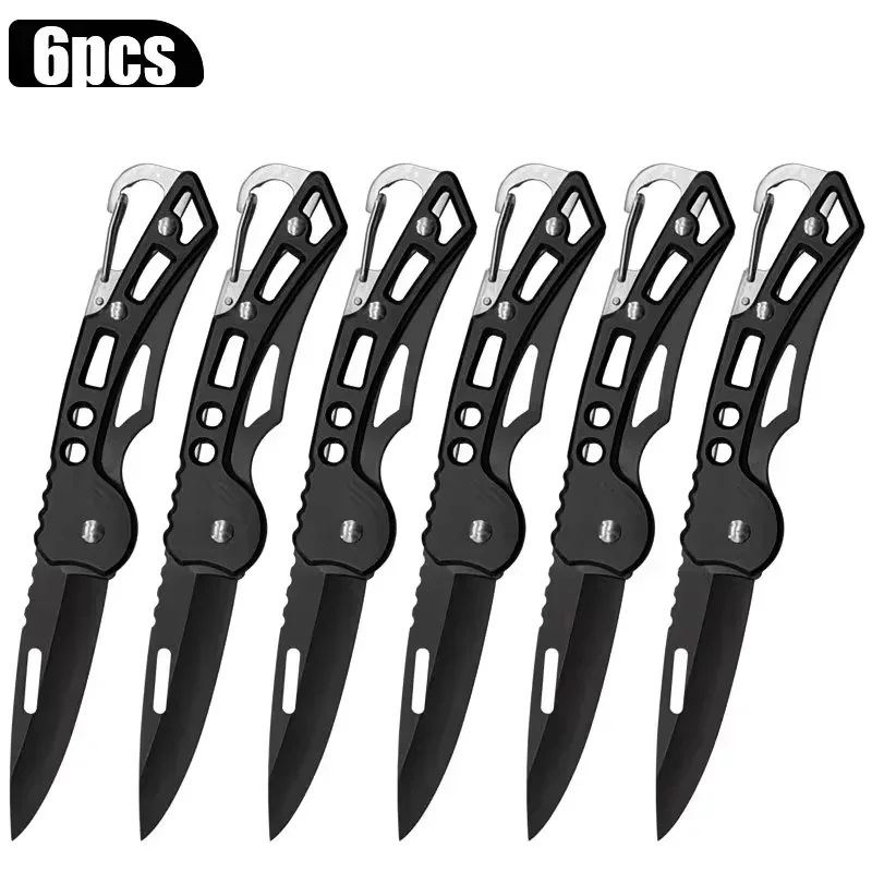 6-teiliges Set Kompakte Edelstahl-EDC-Klappmesser, mit Clip, gezahnter Klingendesign, geeignet für Links- und Rechtshänder, ideal für Camping, Wandern, Angeln und ein unverzichtbares Zubehör für