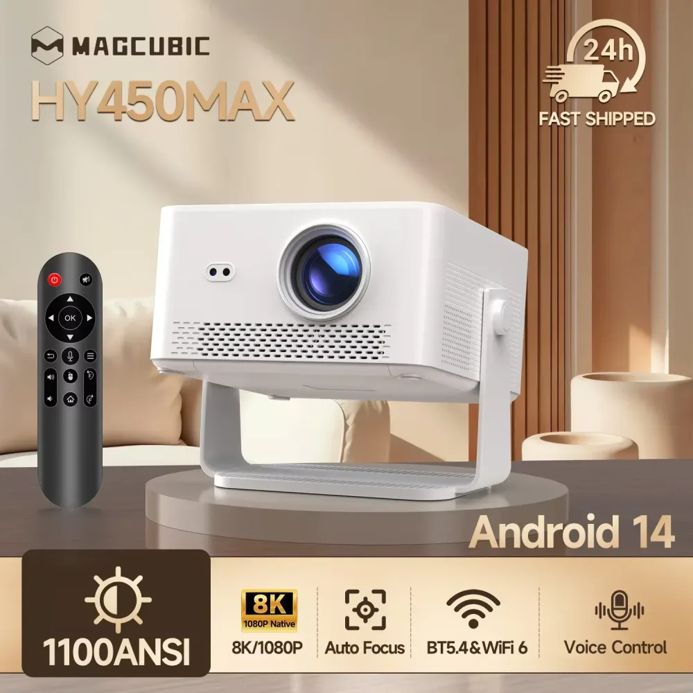 Magcubic HY450MAX 1100ANSI 1080P Autofokus Tragbarer Outdoor-Projektor Android 14 WiFi6 8K-Unterstützung Beam Mini-Projektor