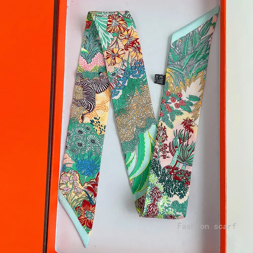 Koreanischen Stil Botanische Dschungel Pferd Druck Twill Seidenschal frauen Lange Streifen Band Haarband Krawatte Zubehör