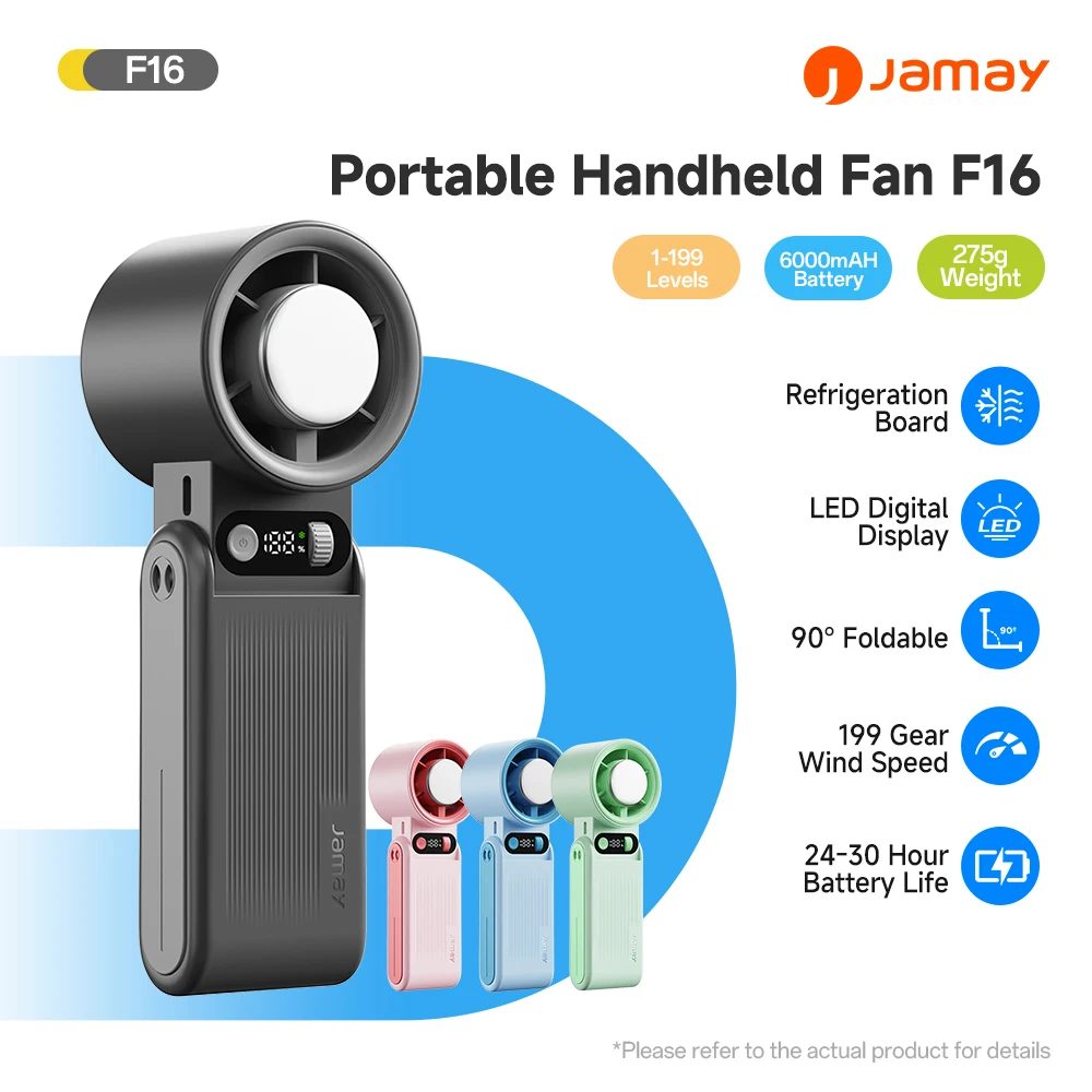 Tragbarer Handventilator mit LED-Digitalanzeige und Kühlplatte 90 °   Faltbarer 199Gear Starker Windgenerator 8000mAh F16