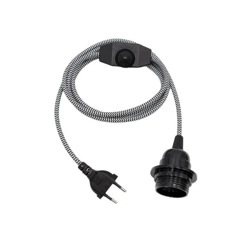 AC 220V EU-Stecker Stromkabel Textilummanteltes Kabel mit Dimmschalter E27 Gewindelampenfassung Ring für Hängelampe