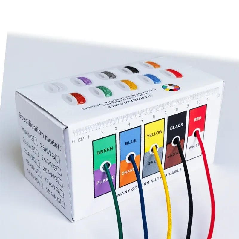 16-30AWG 5 Farben DIY-Kabel Silikonverzinnter Kupfer-Elektronikdraht, 5-20 Meter pro Rolle, Litzenkabel
