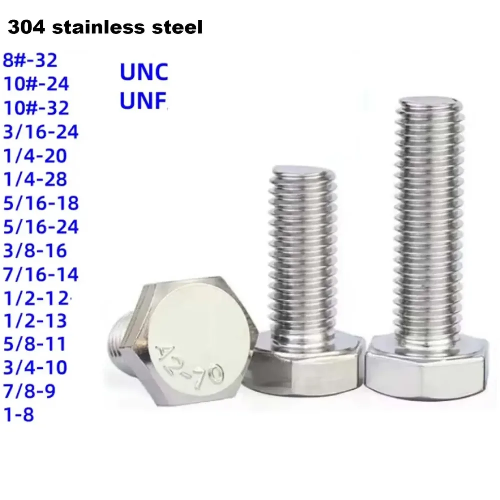 1/10 Stück 8 #   10 #   3/16 1/4 bis 5/8-11 UNC UNF DIN933 304 Edelstahl-Außensechskantschraube für Hardware-Teile