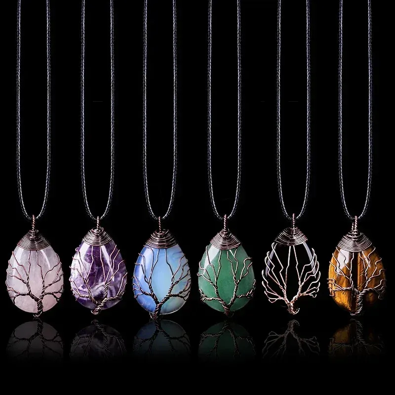 Baum des Lebens 7-Chakra-Halskette mit natürlichem Edelstein, Kristall-Energie-Heilung, handgefertigte Anhänger-Halskette, Yoga-Schmuck, Vintage für Frauen