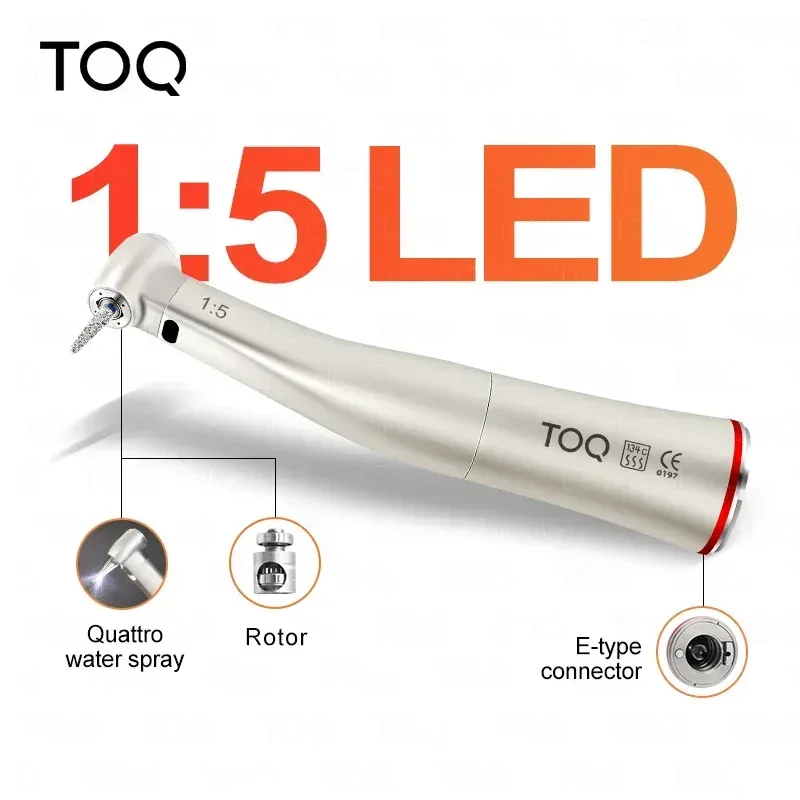Ti Max Z95L Winkelstück Dental 1:5 Geschwindigkeitsverstärkung Handstück mit LED-Lichtwellenleiter, Quattro-Spray, roten Ringen