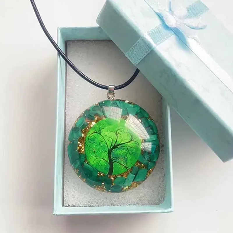 Orgonit Energie Anhänger Grüner Malachit Baum des Lebens Orgon Chakra Heilung Halskette Geschenkpaket