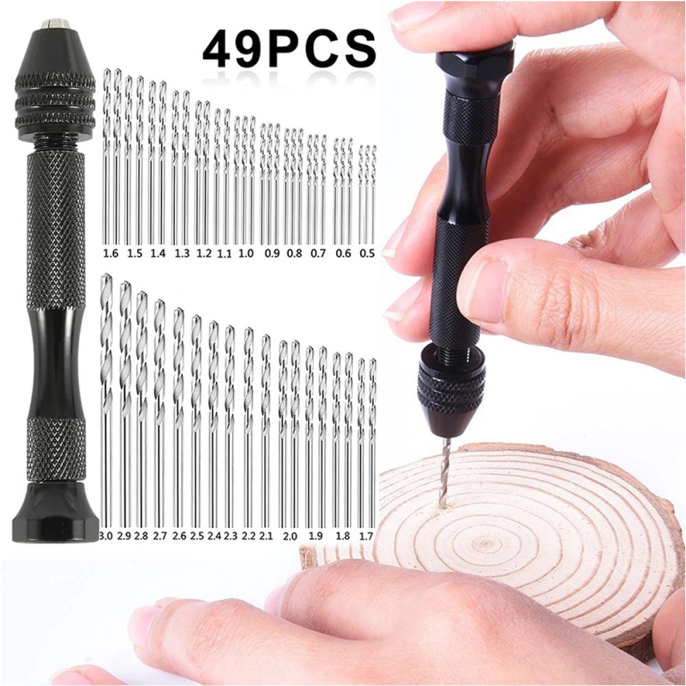 49 stücke 0,2-3,4mm Hand Bohrer Set Mini Aluminium Hand Bohrer Schmuck Handwerk Hand Manuelle Bohrer Holzbearbeitung werkzeuge Bohrer Dropship