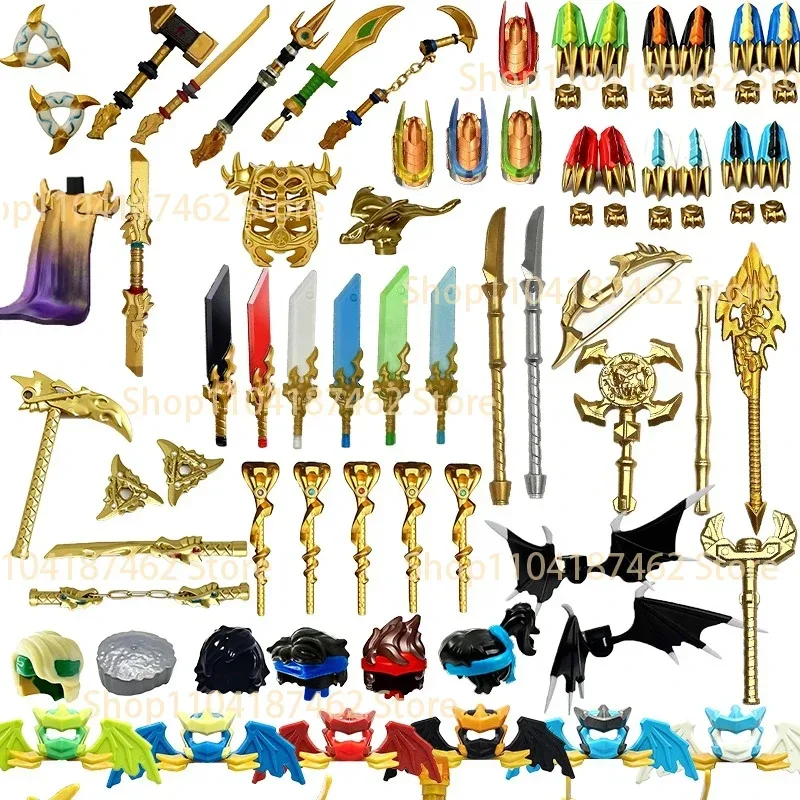 Elemental Anime Cartoon Bausteine Figur Schwert Katana Axt Umhang Modelle Zubehör Zusammenbau Mini-Bausteine Spielzeug Geschenk für Kinder H30