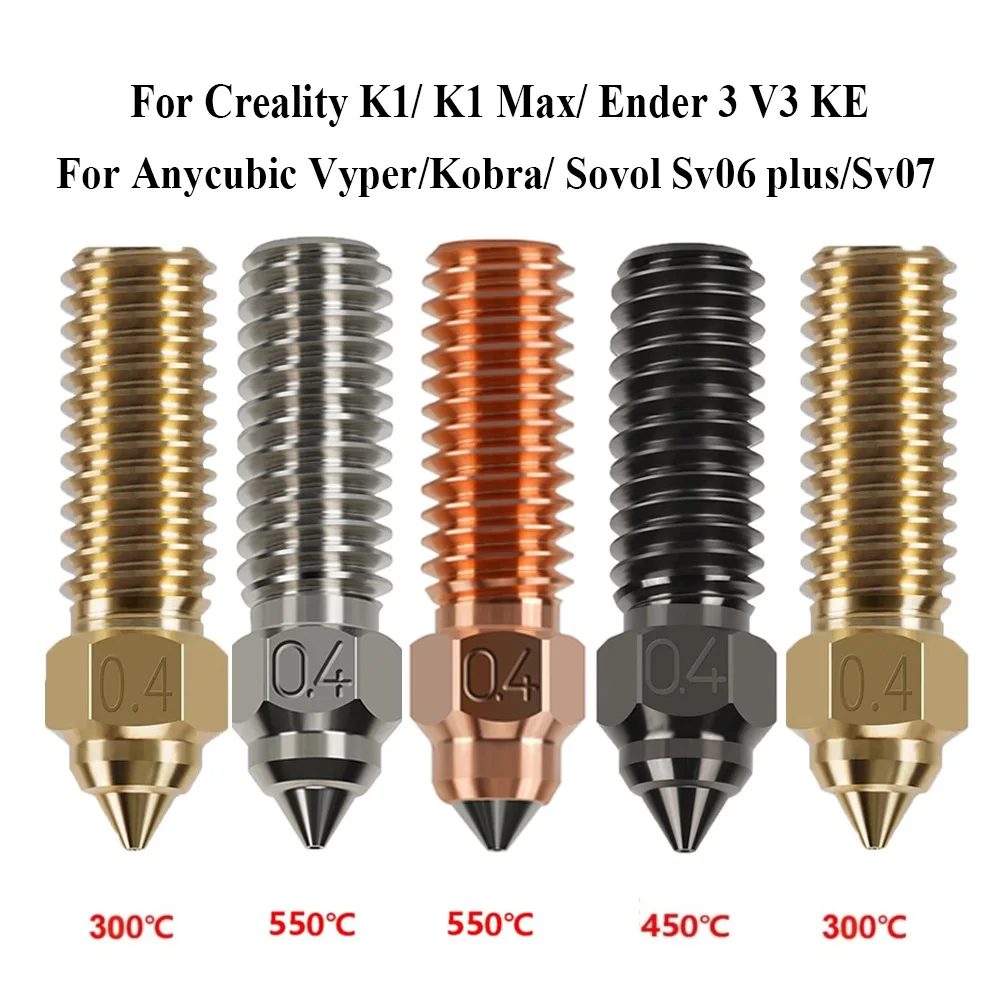Düse für Creality K1 K1 Max Ender 3 V3 KE CR-M4 Bimetallbeschichtetes Kupfer Hartstahl Messing für Vyper Kobra Sovol SV06 plus/SV07