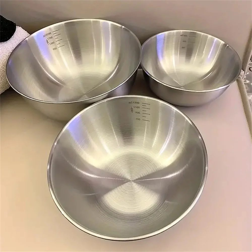 1?3 Edelstahl-Schüssel-Set mit Skala zum Kochen, Backen, Aufbewahrung von Lebensmitteln, großes Fassungsvermögen, Rührschüsseln für die Küche zu Hause