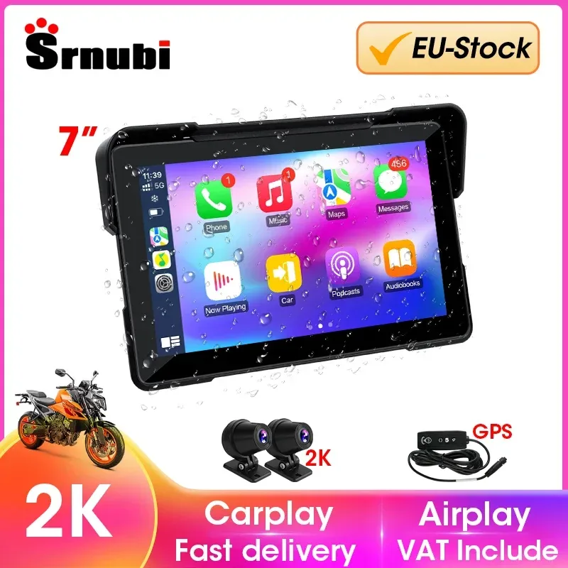 7 zoll Carplay Motorrad GPS Navigation 2K Moto DVR Drahtlose Android Auto Display Bildschirm Tragbare Stick Recorder Moto Monitor