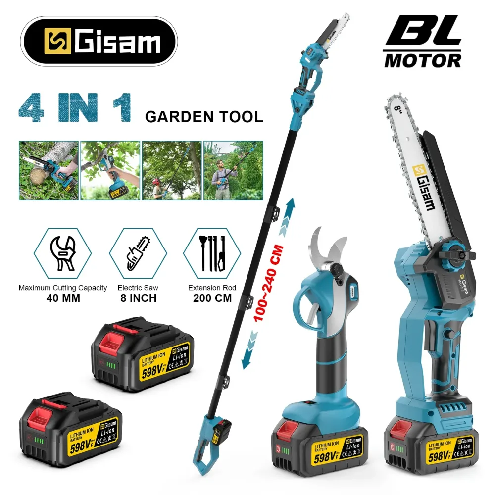 Gisam Bürstenlose Teleskopstange Elektrische Kettensäge Schere 4-in-1 Hochastsäge Garten-Schneidwerkzeug für Makita 18V Akku