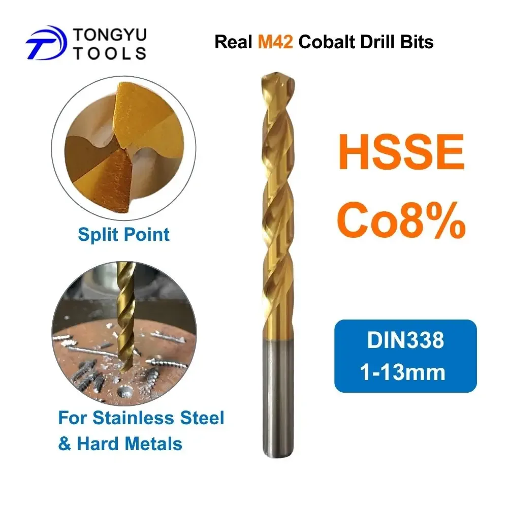 M42 Kobalt-Bohrer HSS Co8% Spiralbohrer TiN-beschichtet DIN338 Typ W für Edelstahl Hartmetall 1-13mm
